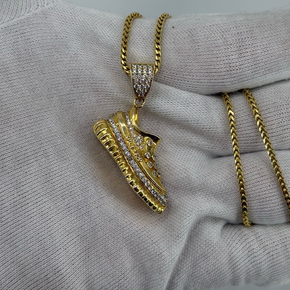 Yeezy Style Sneaker Pendant 14g Silver 18K Gold Dipped Iced CZ Shoe Charm HipHop - Picture 4 of 7